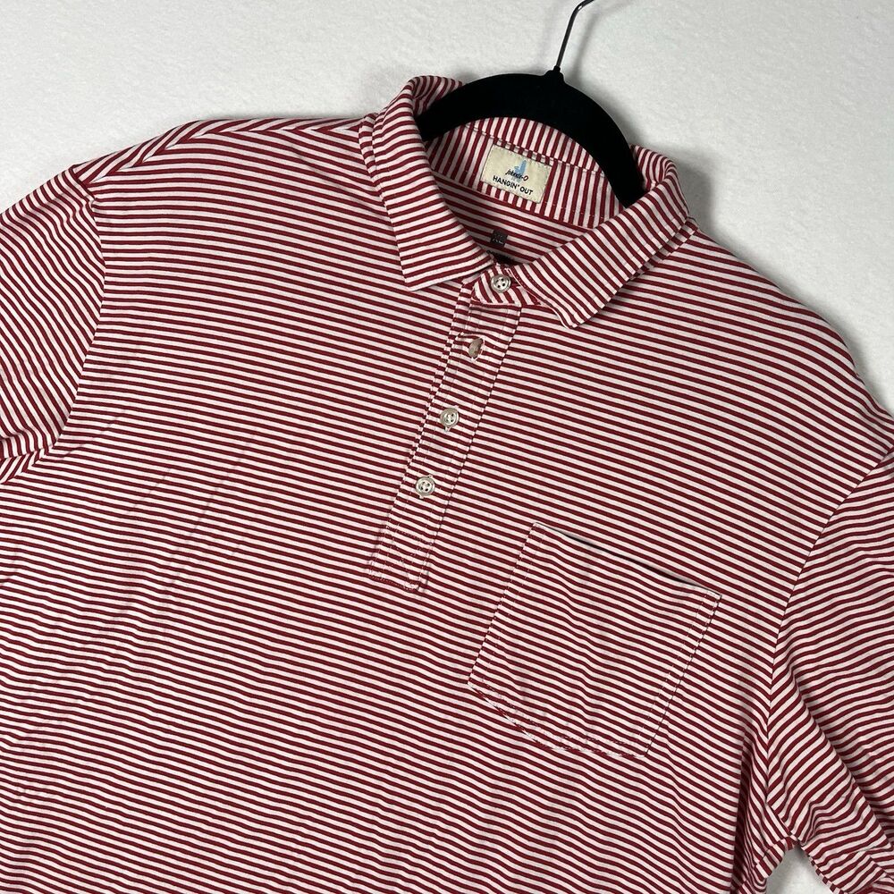 johnnie-O Hangin' Out Polo Shirt Mens XL Red White Striped 4-Button Pocket Peru